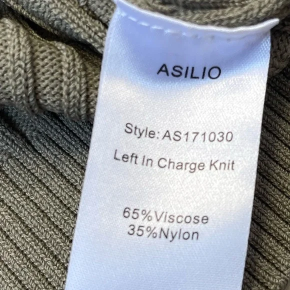 ASILIO CROPPED ASYMMETRICAL BUTTON LONG SLEEVE RIBBED SWEATER OLIVE GREEN 2 - Picture 7 of 9